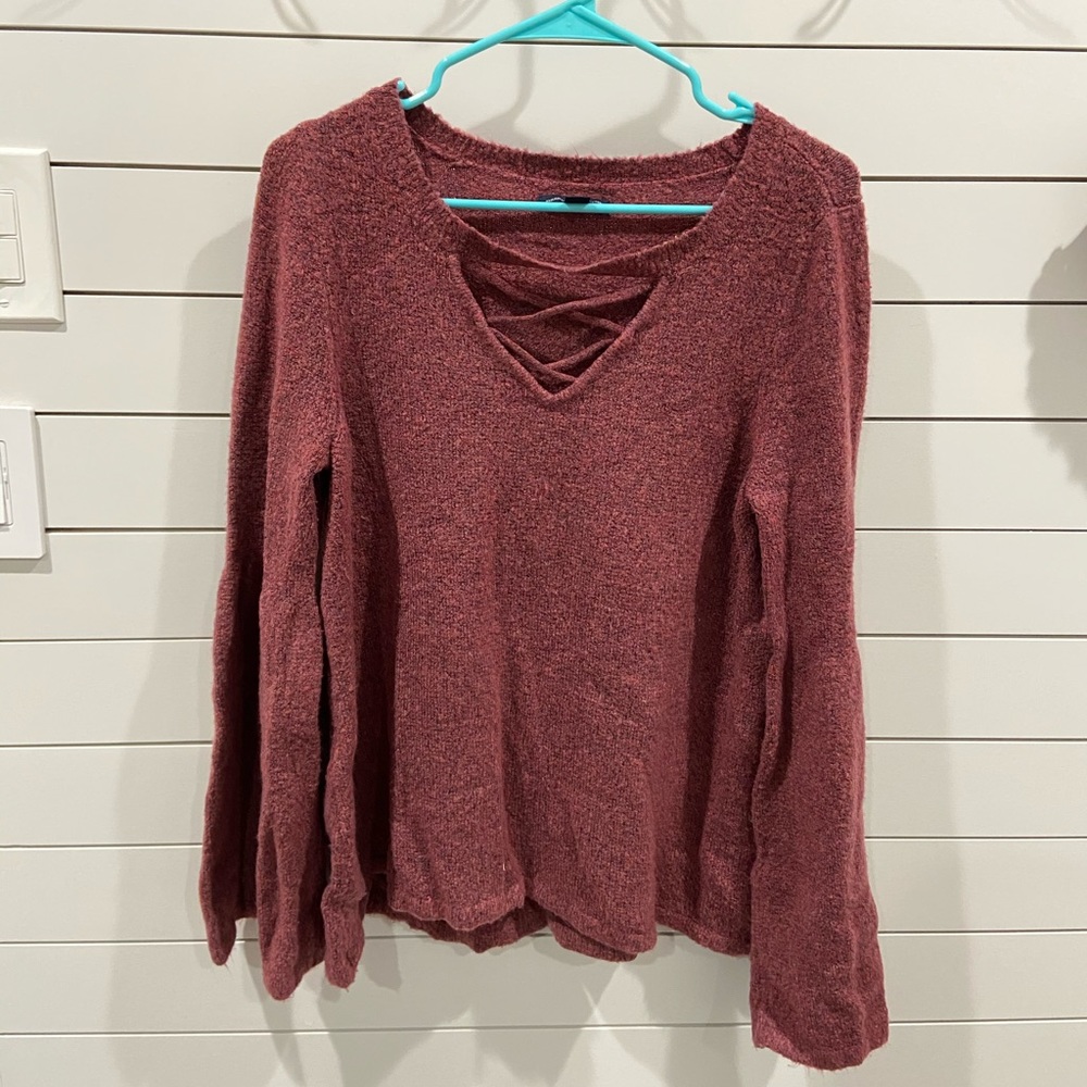 AE Vintage Style Bell Sleeve Maroon Sweater